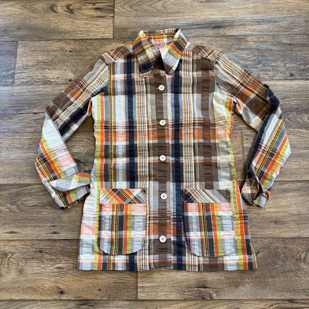 Vintage 70s Express Patchwork Plaid Button Up Shacket